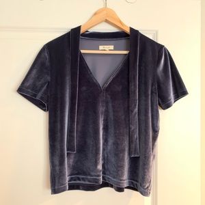 Madewell Velvet tie-front short sleeve v neck top
